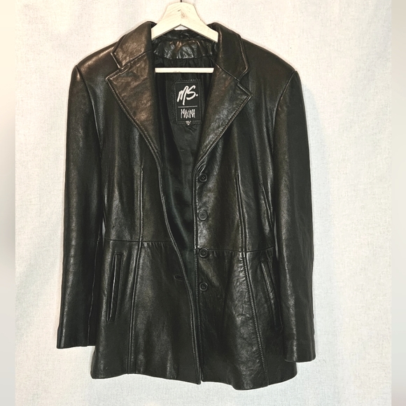 Ms. Maxima black leather coat mid-length trench size women's M - Picture 11 of 13